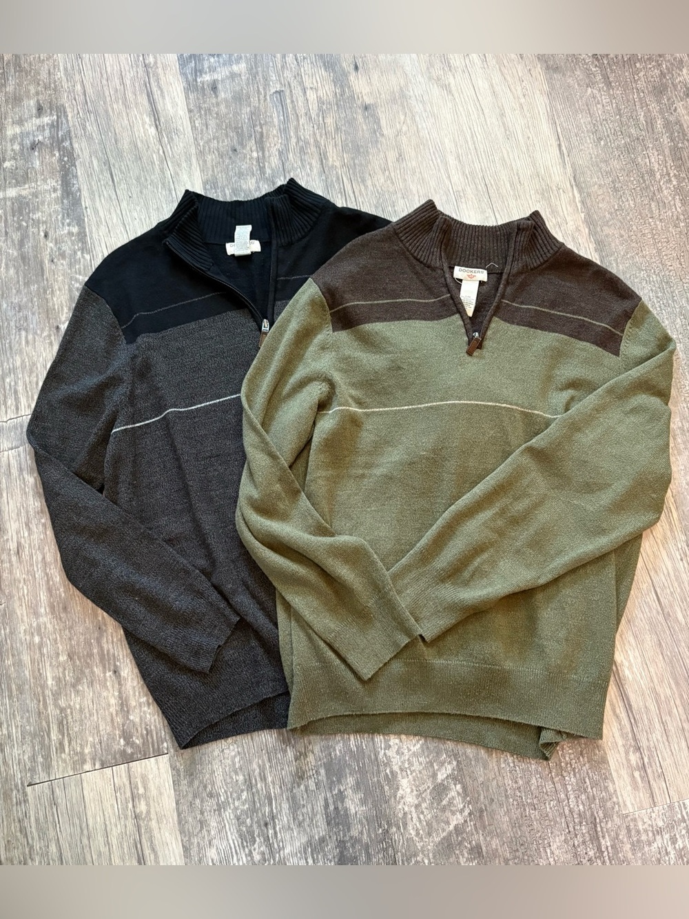 Dockers Men’s Olive and Charcoal Quarter-Zip Sweaters